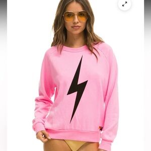 Aviator Nation unisex bolt crew sweatshirt neon pink, size S